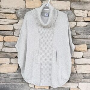 Cabi Glacier Gray Cable Knit Cowl Neck Poncho Sweater Style 3003 Size XS